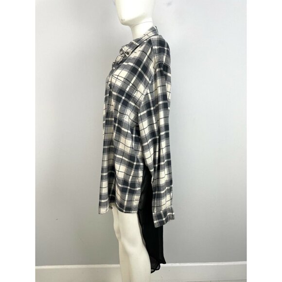 Furst of a Kind Womens Hi Low Long Sheer Back Plaid Button Up Shirt Oversize OS - Picture 2 of 12